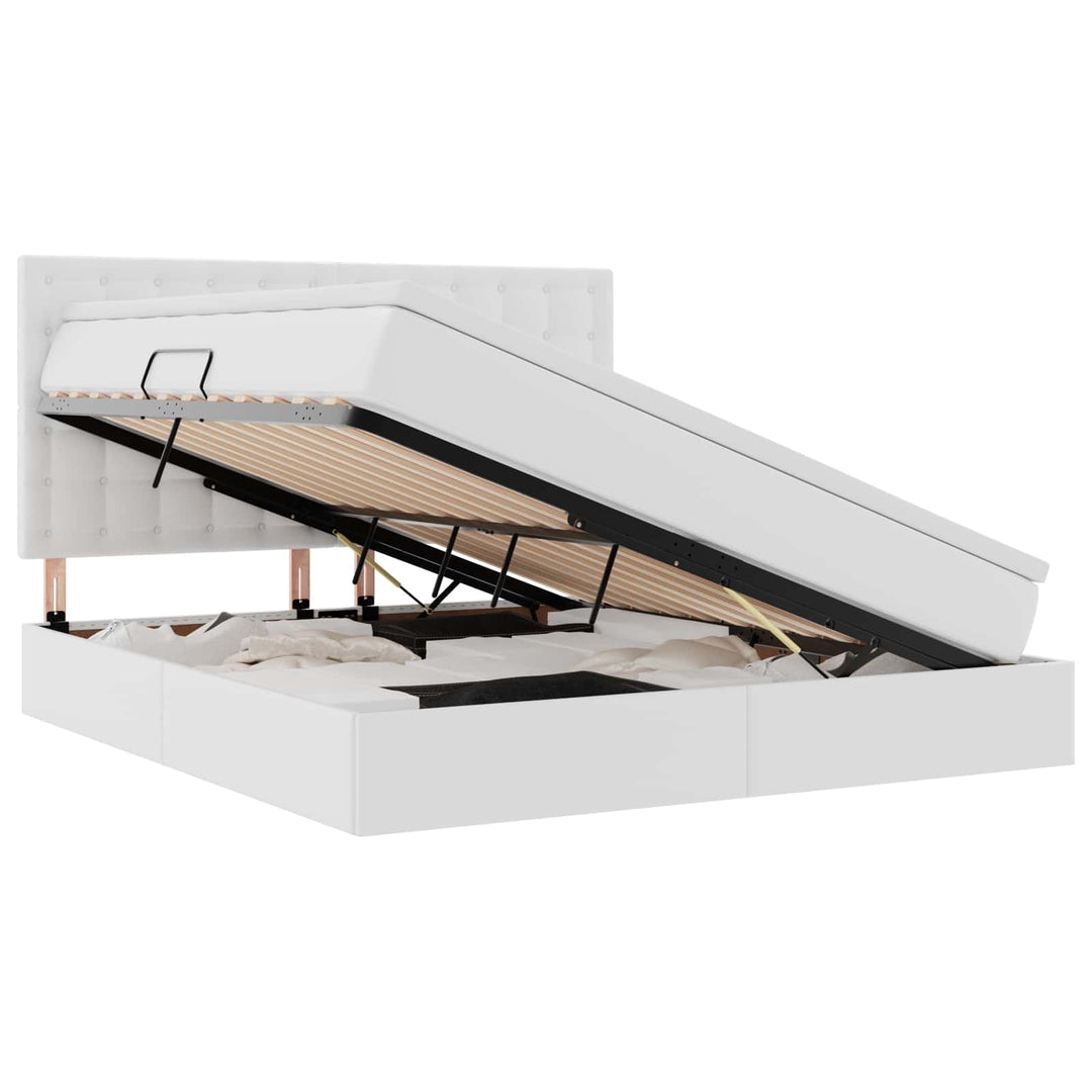 Seng med opbevaring og LED Ren Hvid 180 x 200 cm Faux læder