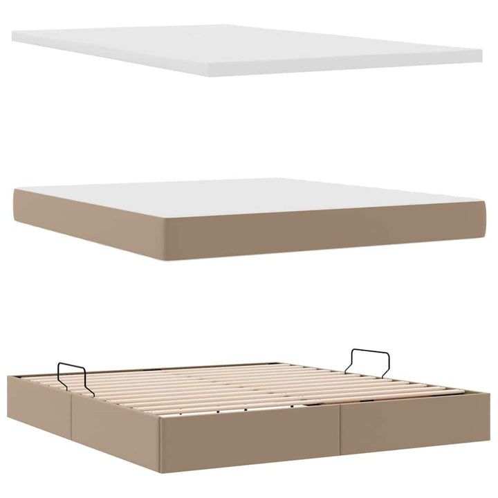 Seng med opbevaring og LED Cappuccino 180 x 200 cm Faux læder