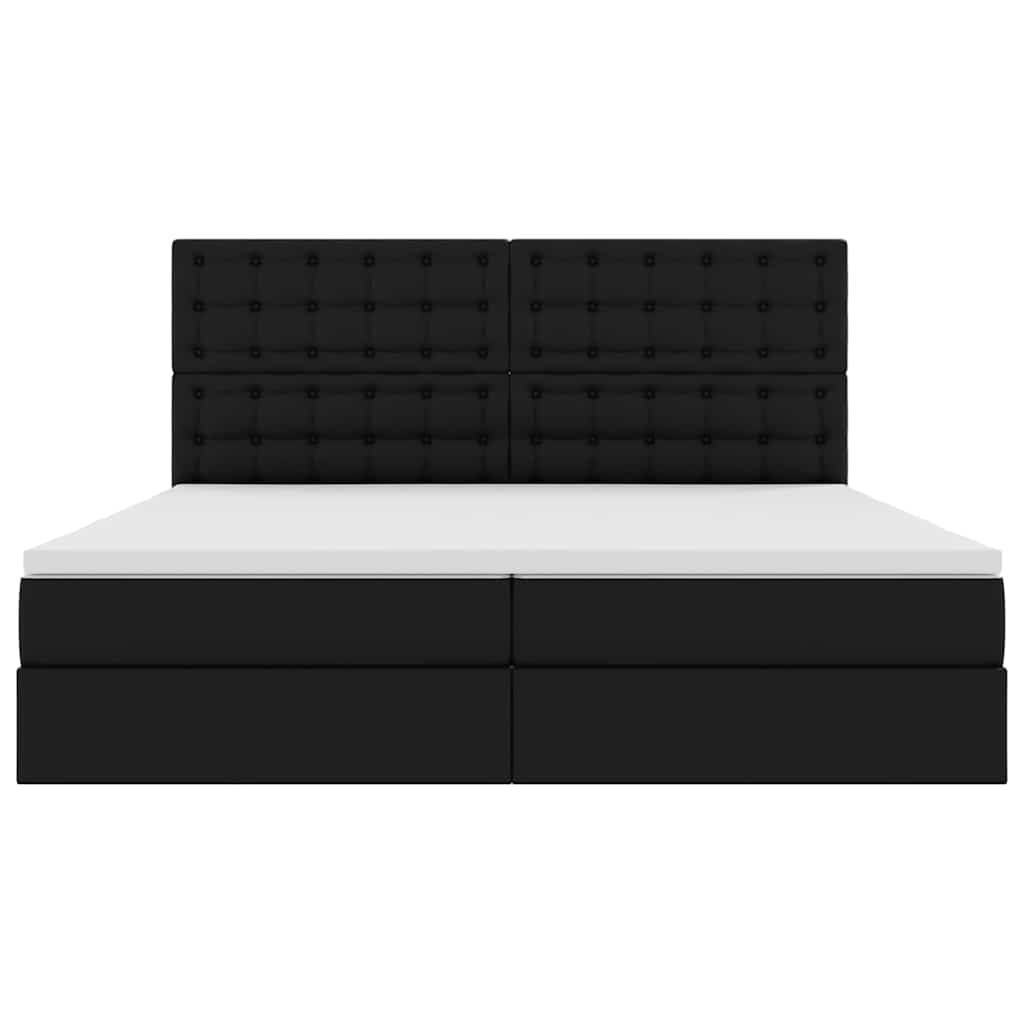 Seng med opbevaring og LED Sort 200 x 200 cm Faux læder