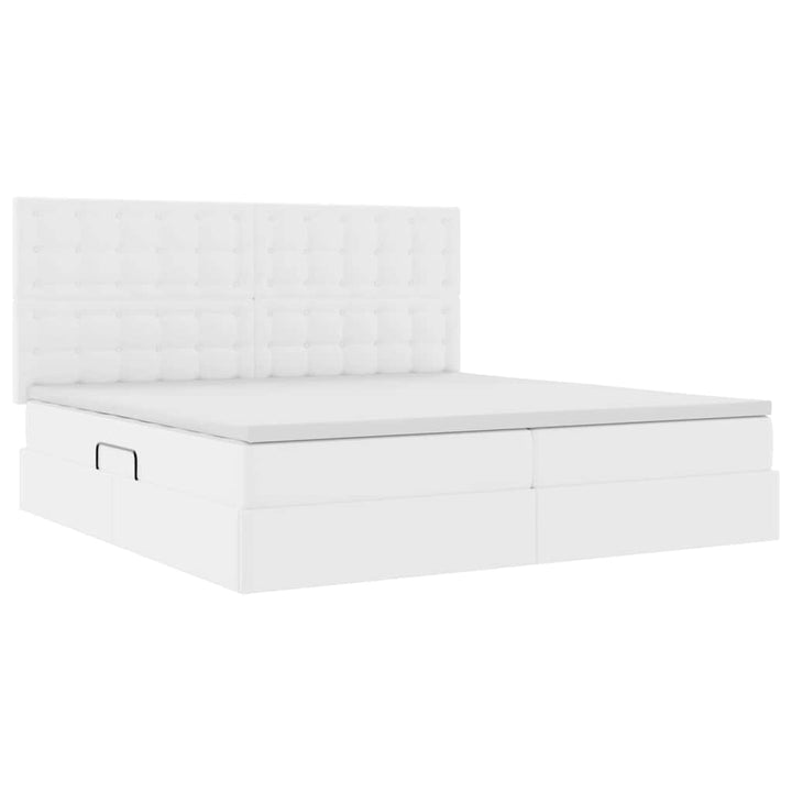 Seng med opbevaring og LED Ren Hvid 200 x 200 cm Faux læder
