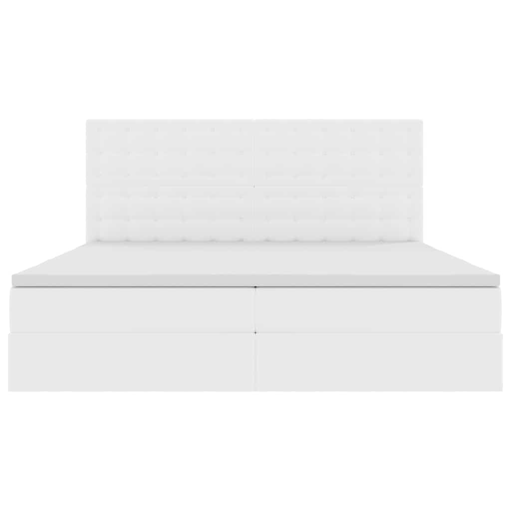 Seng med opbevaring og LED Ren Hvid 200 x 200 cm Faux læder