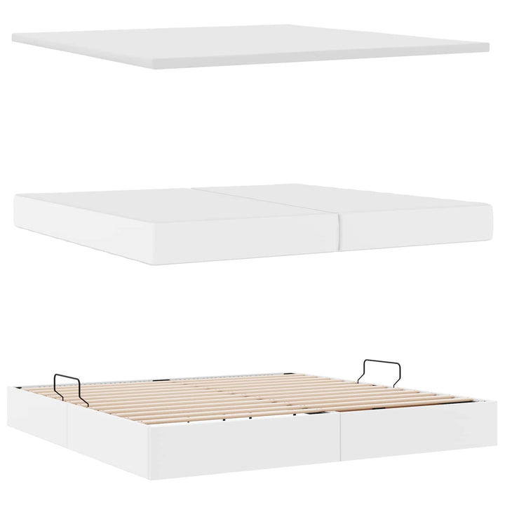 Seng med opbevaring og LED Ren Hvid 200 x 200 cm Faux læder