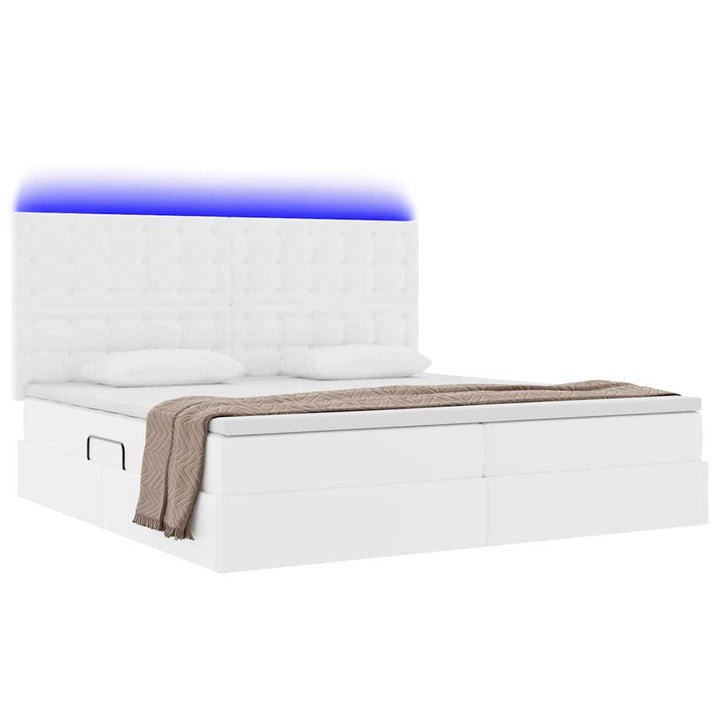 Seng med opbevaring og LED Ren Hvid 200 x 200 cm Faux læder