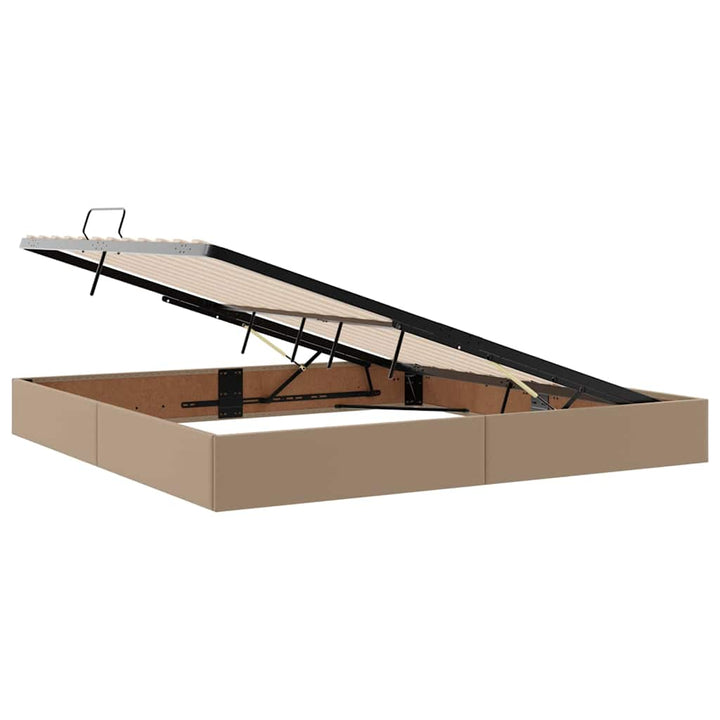 Seng med opbevaring og LED Cappuccino 200 x 200 cm Faux læder