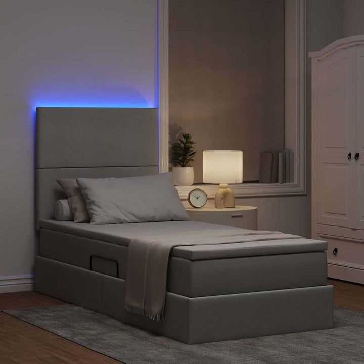 LED opbevarings seng med madras Lysegrå 90 x 190 cm Stof