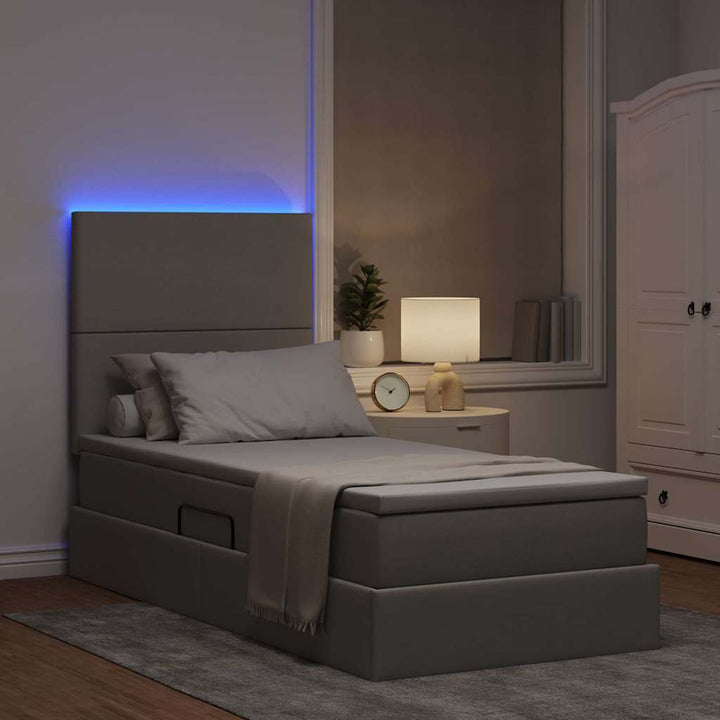 Seng med opbevaring og LED Gråbrun 90 x 190 cm Polyester