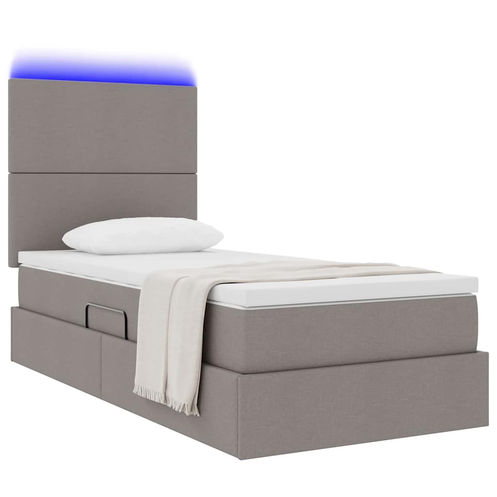 Seng med opbevaring og LED Gråbrun 90 x 190 cm Polyester