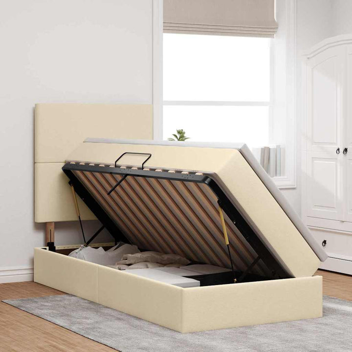 LED opbevarings seng med madras Creme 90 x 190 cm Stof