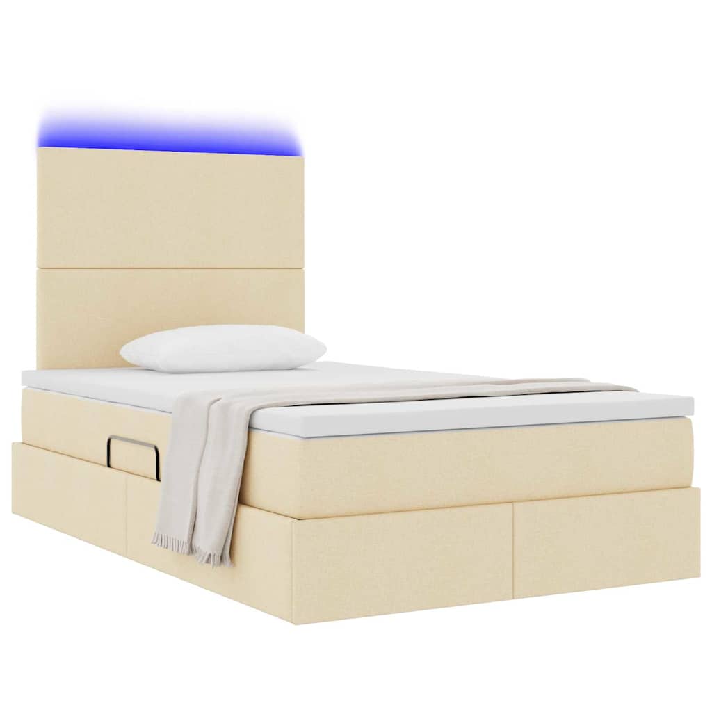 LED opbevarings seng med madras Cremefarvet 120 x 190 cm Stof
