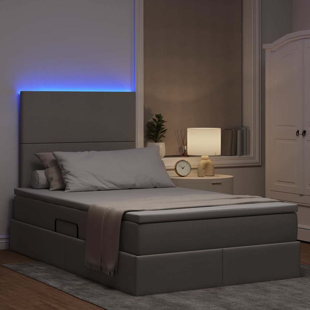 LED opbevarings seng med madras Gråbrun 120 x 200 cm Stof