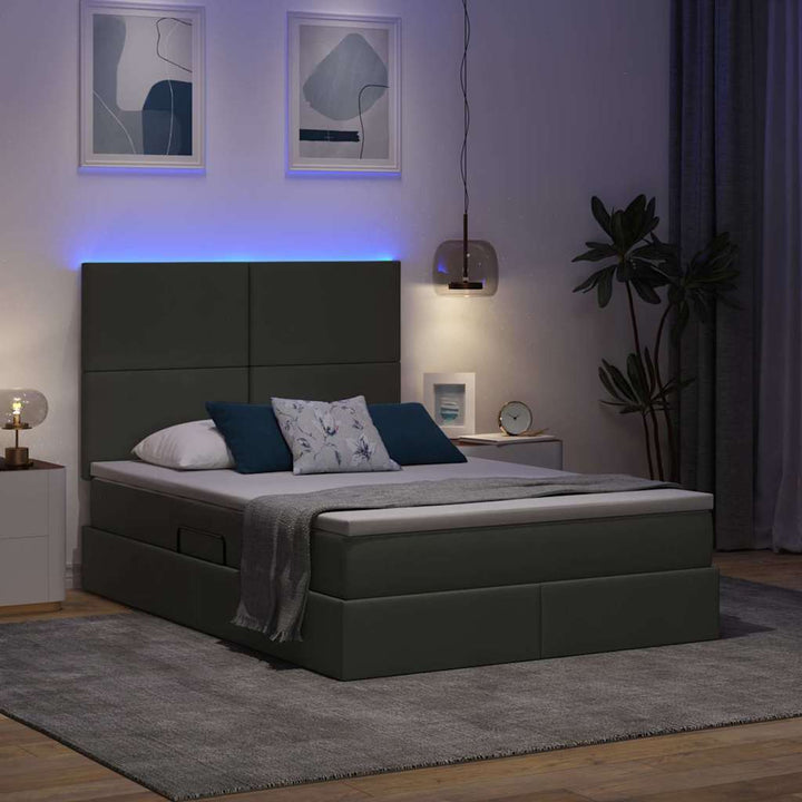LED opbevarings seng med madras Mørkegrå 140 x 200 cm Stof