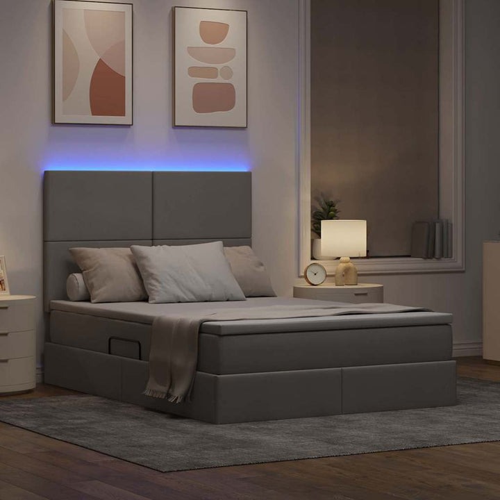 LED opbevarings seng med madras Gråbrun 140 x 200 cm Stof