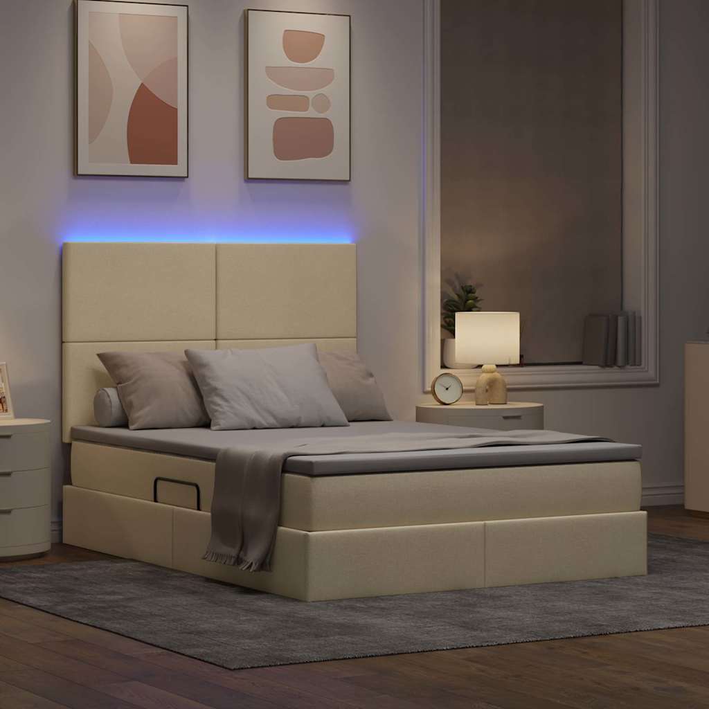 LED opbevarings seng med madras Creme 140 x 200 cm Stof