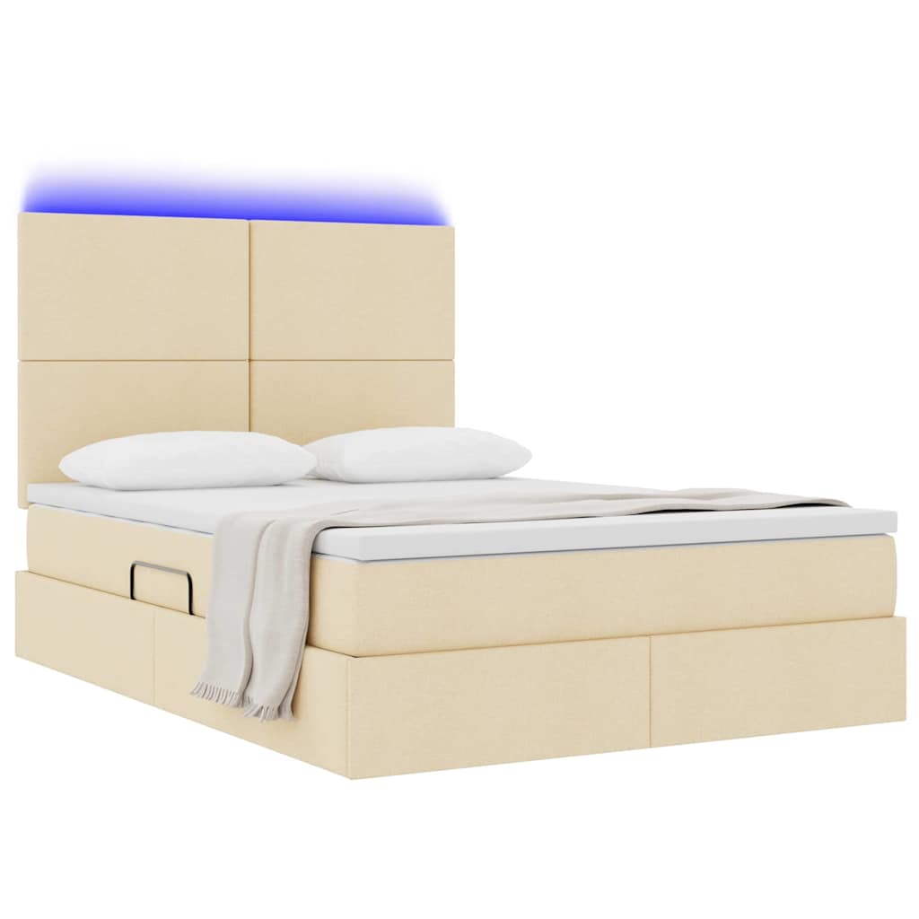 LED opbevarings seng med madras Creme 140 x 200 cm Stof