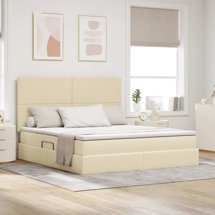 LED opbevarings seng med madras Creme 160 x 200 cm Stof