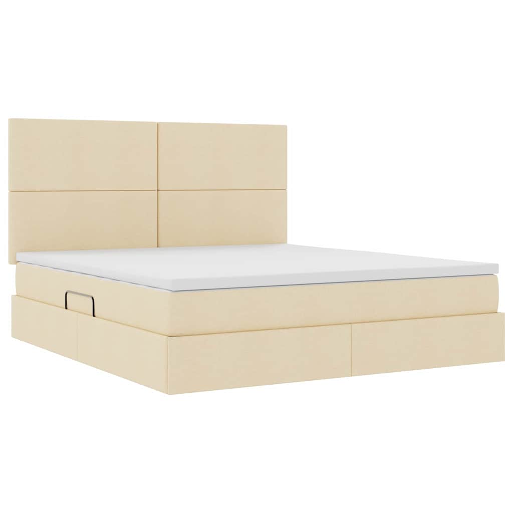 LED opbevarings seng med madras Creme 160 x 200 cm Stof