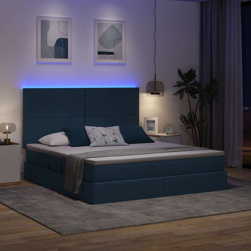 LED opbevarings seng med madras Blå 160 x 200 cm Stof