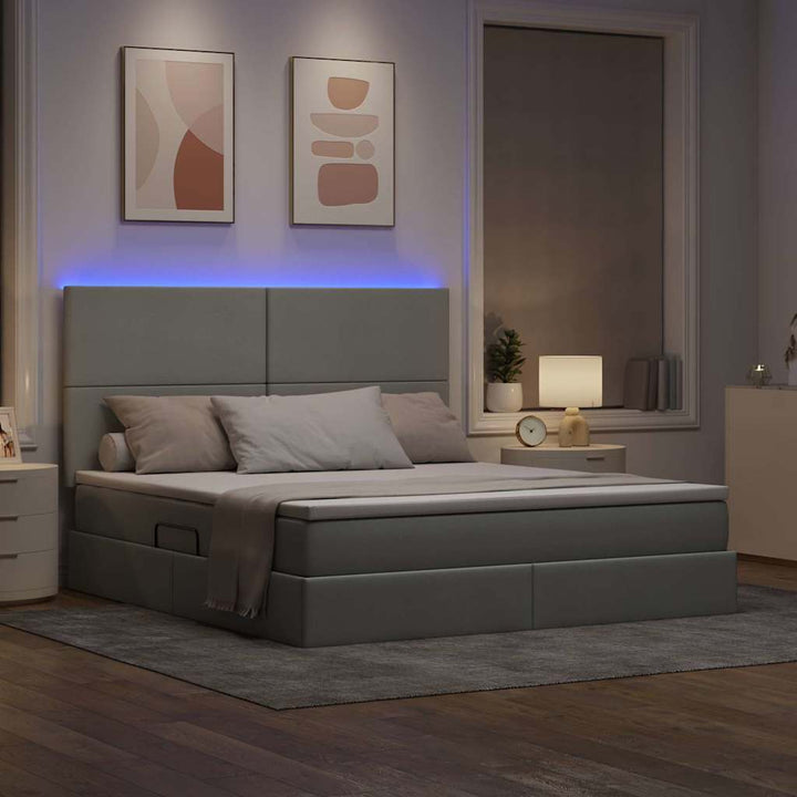 LED opbevarings seng med madras Lysegrå 180 x 200 cm Stof