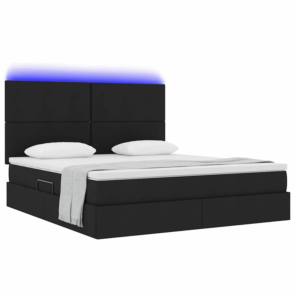LED opbevarings seng med madras Sort 180 x 200 cm Stof