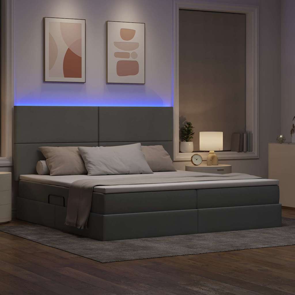 LED opbevarings seng med madras Lysegrå 200 x 200 cm Stof