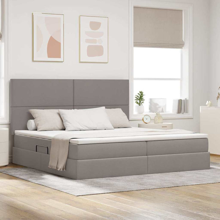 LED opbevarings seng med madras Gråbrun 200 x 200 cm Stof