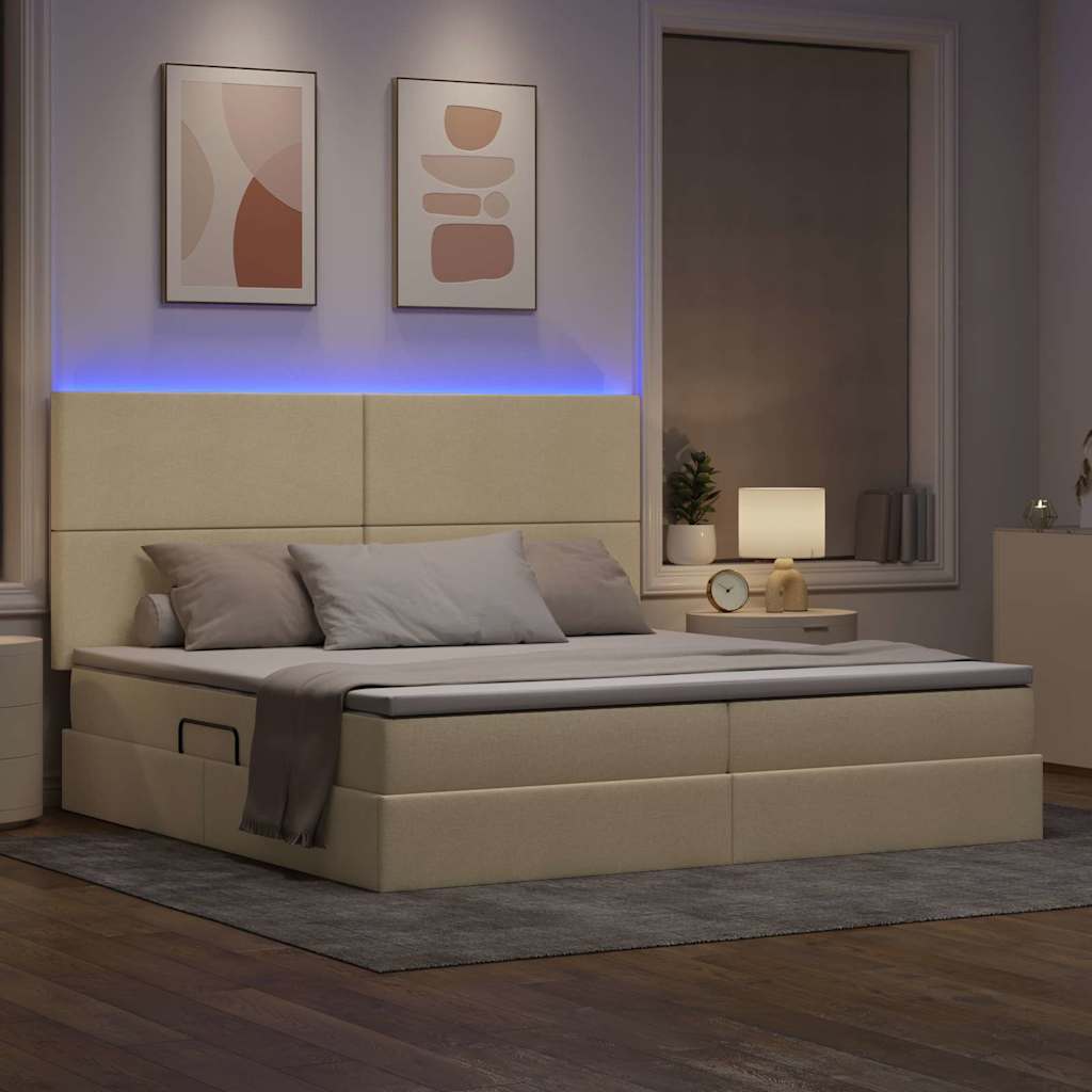 LED opbevarings seng med madras Creme 200 x 200 cm Stof