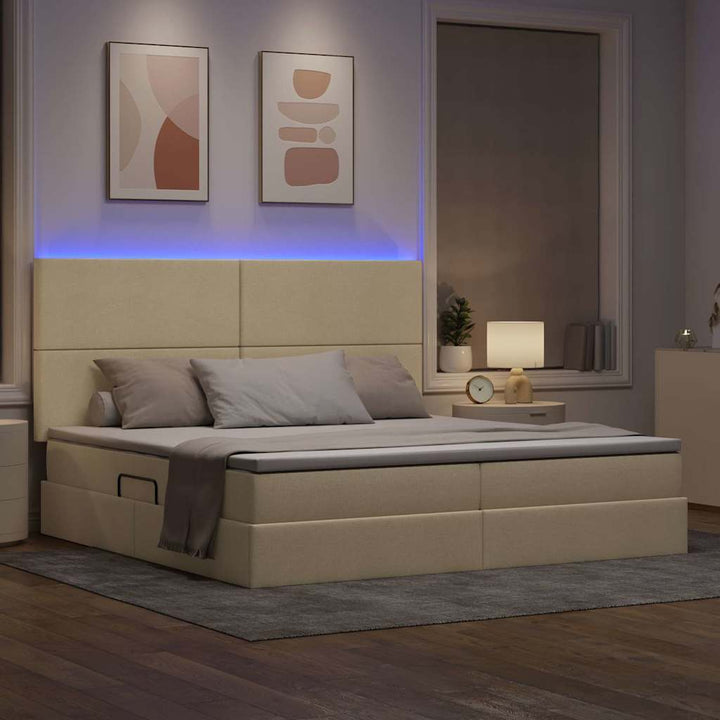 LED opbevarings seng med madras Creme 200 x 200 cm Stof