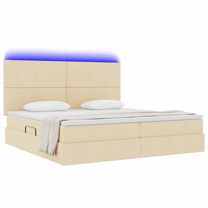 LED opbevarings seng med madras Creme 200 x 200 cm Stof