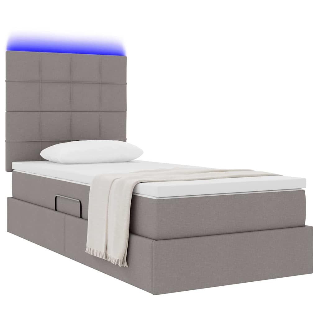 LED opbevarings seng med madras Gråbrun 90 x 190 cm Stof