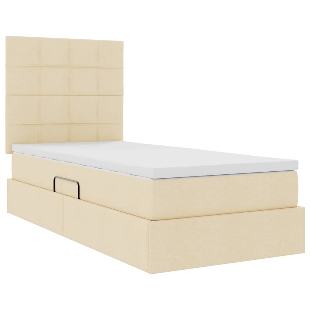 LED opbevarings seng med madras Creme 90 x 200 cm Stof