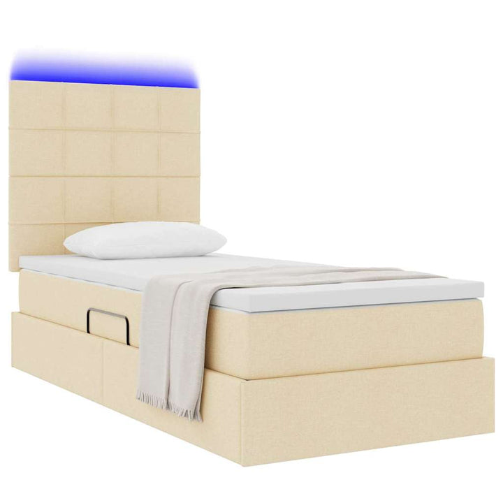 LED opbevarings seng med madras Creme 90 x 200 cm Stof