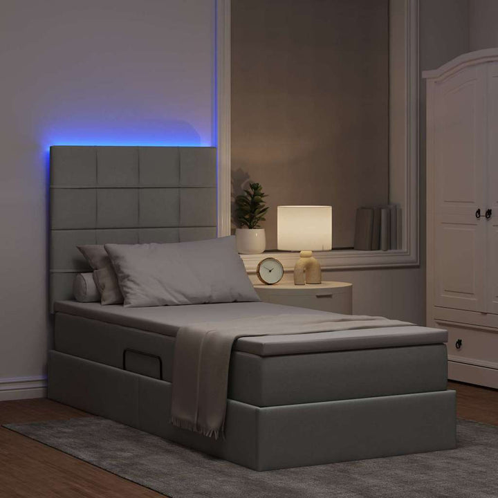 LED opbevarings seng med madras Lysegrå 100 x 200 cm Stof