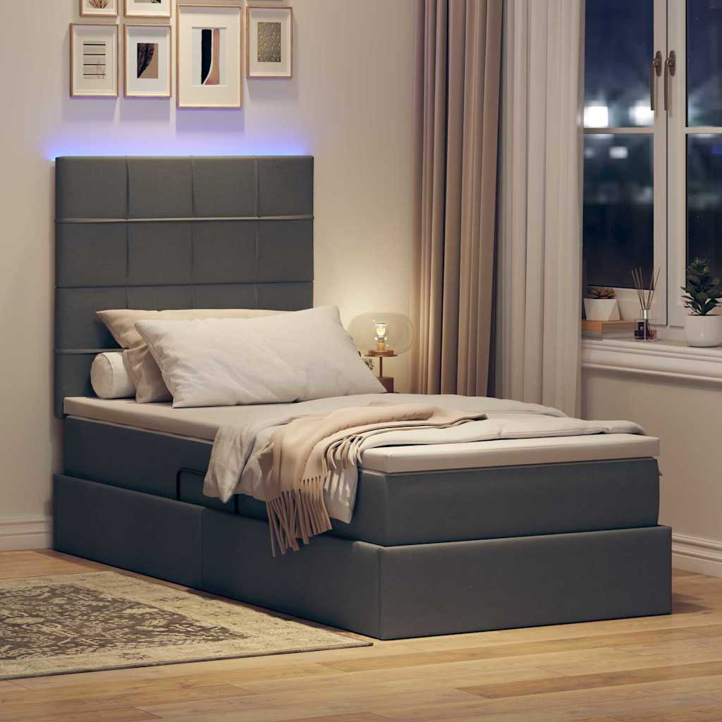LED opbevarings seng med madras Mørkegrå 100 x 200 cm Stof