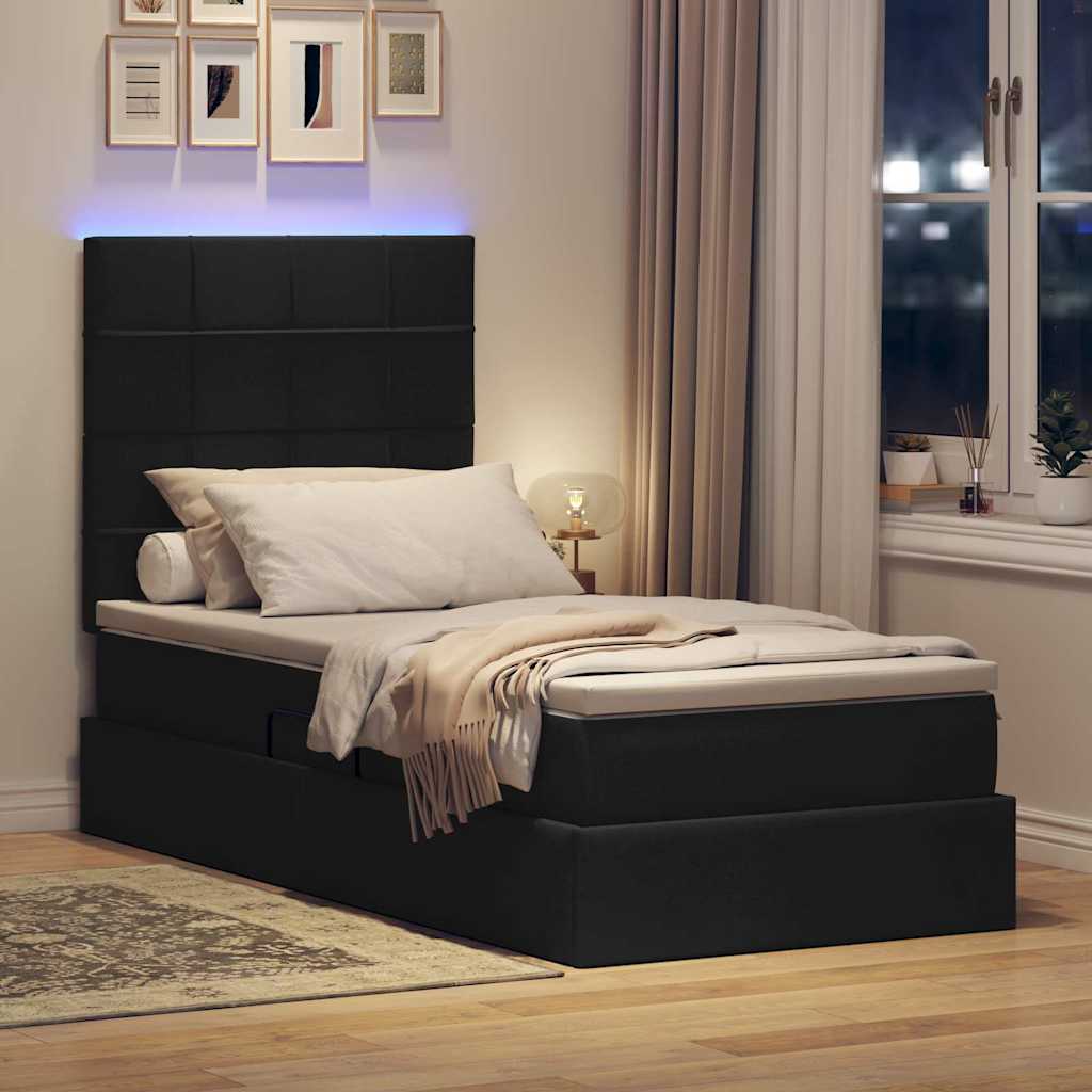 LED opbevarings seng med madras Sort 100 x 200 cm Stof