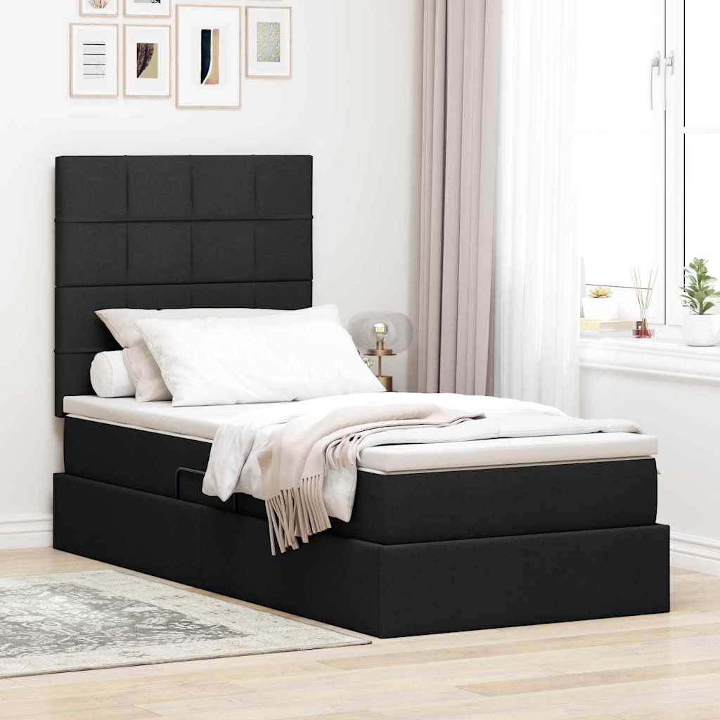 LED opbevarings seng med madras Sort 100 x 200 cm Stof