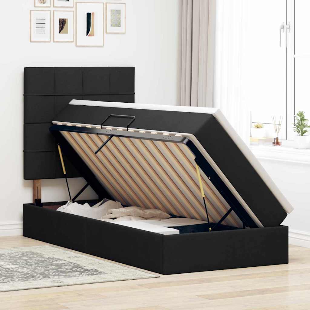 LED opbevarings seng med madras Sort 100 x 200 cm Stof