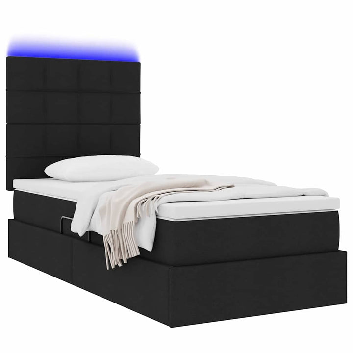 LED opbevarings seng med madras Sort 100 x 200 cm Stof