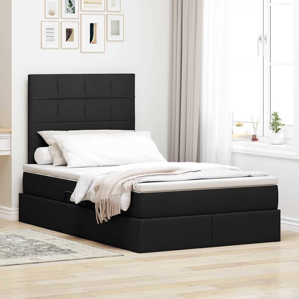 Seng med opbevaring og LED med LED Sort 120 x 200 cm Polyester