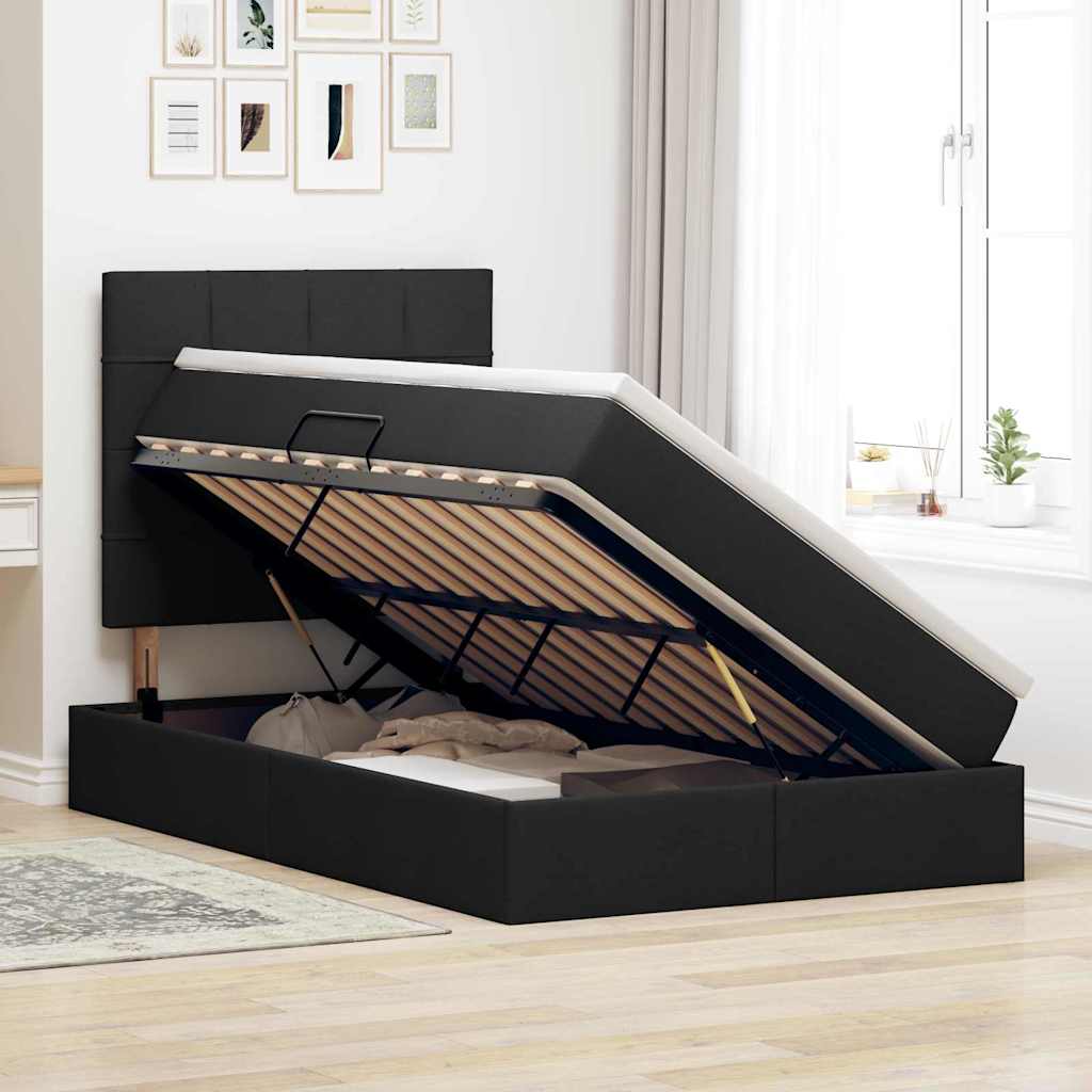 Seng med opbevaring og LED med LED Sort 120 x 200 cm Polyester