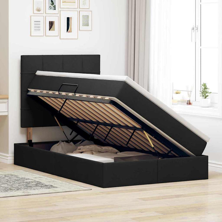 Seng med opbevaring og LED med LED Sort 120 x 200 cm Polyester