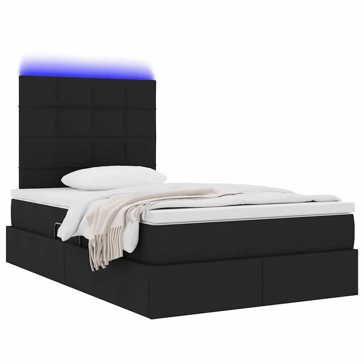 Seng med opbevaring og LED med LED Sort 120 x 200 cm Polyester