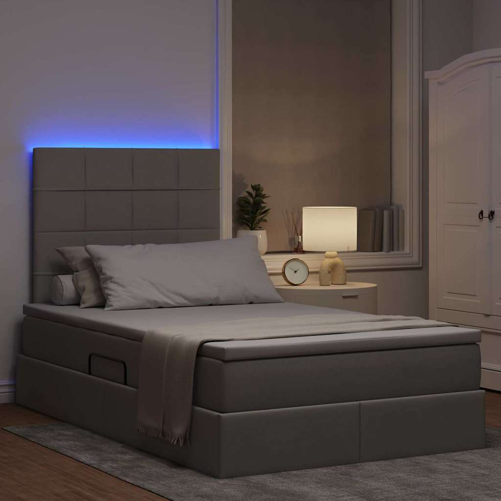 LED opbevarings seng med madras Gråbrun 120 x 200 cm Stof