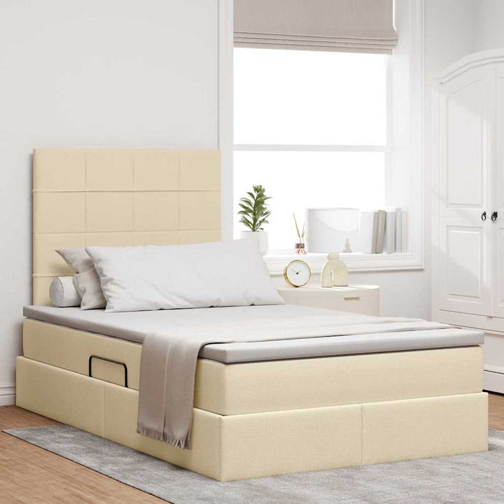 LED opbevarings seng med madras Creme 120 x 200 cm Stof