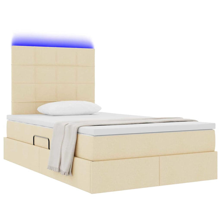 LED opbevarings seng med madras Creme 120 x 200 cm Stof
