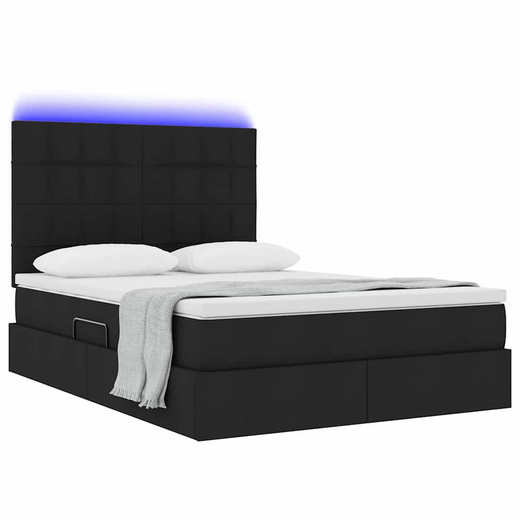 LED opbevarings seng med madras Sort 140 x 190 cm Stof