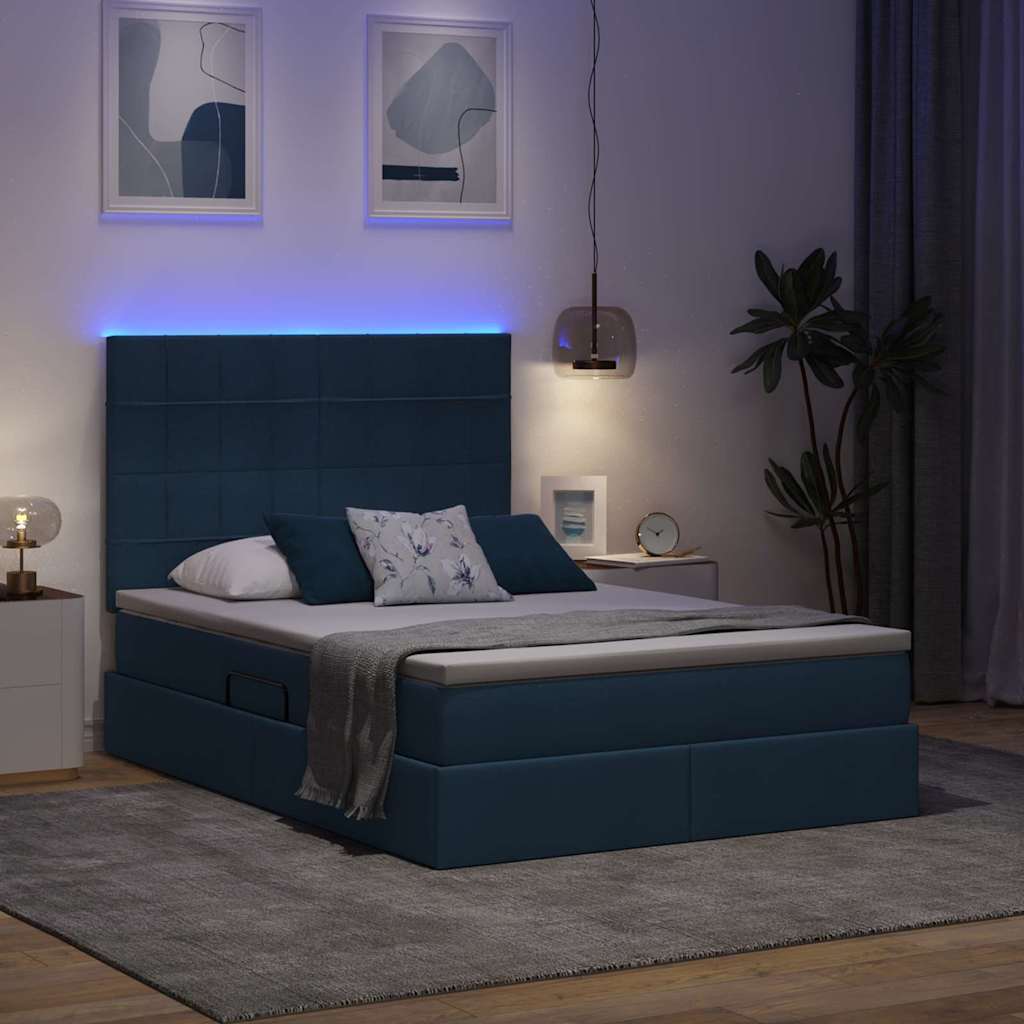 Seng med opbevaring og LED med LED Blå 140 x 190 cm Polyester