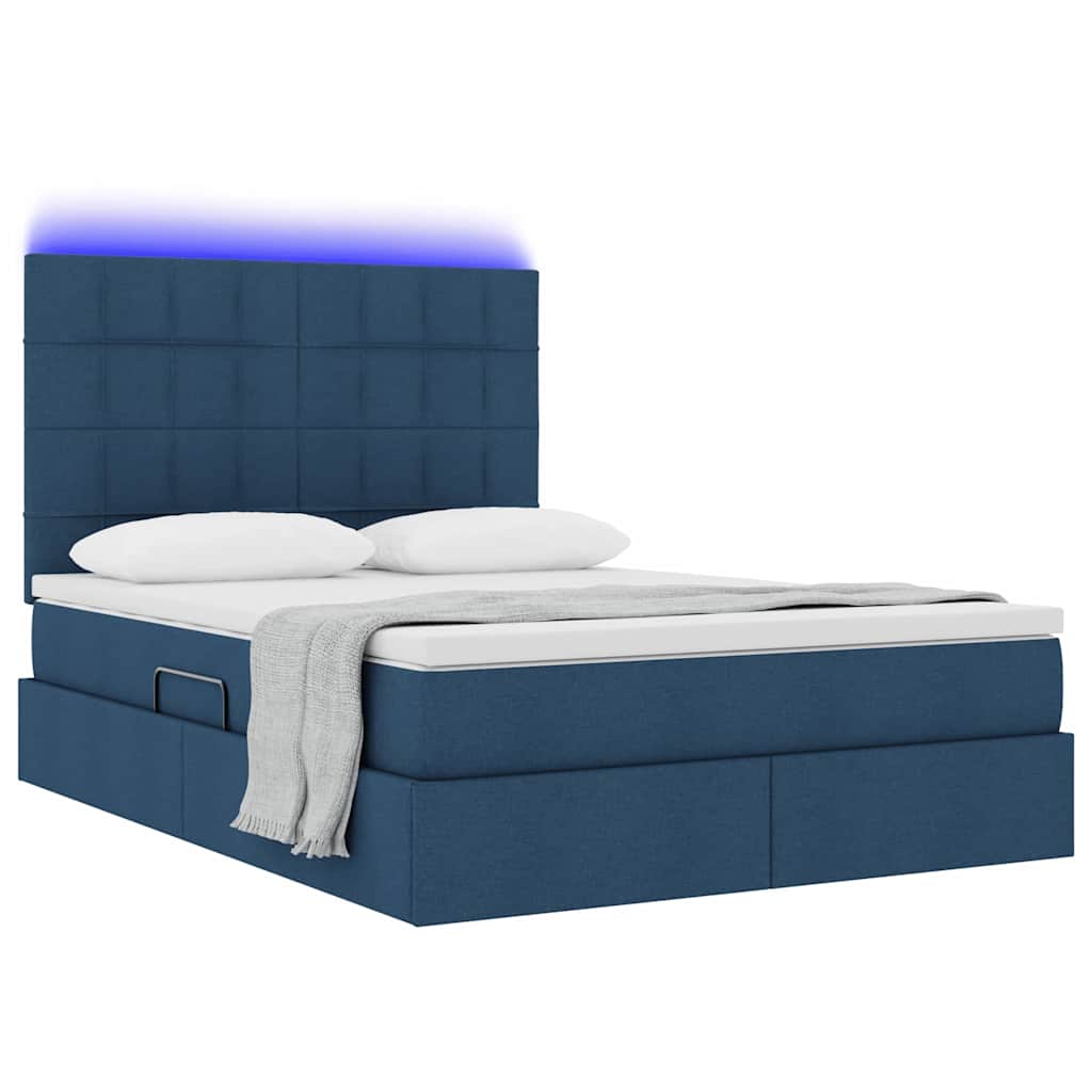 Seng med opbevaring og LED med LED Blå 140 x 190 cm Polyester
