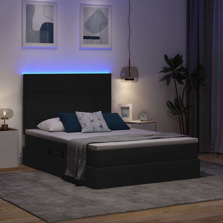 LED opbevarings seng med madras Sort 140 x 200 cm Stof