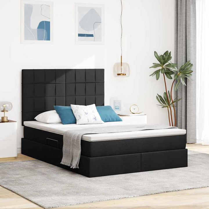 LED opbevarings seng med madras Sort 140 x 200 cm Stof