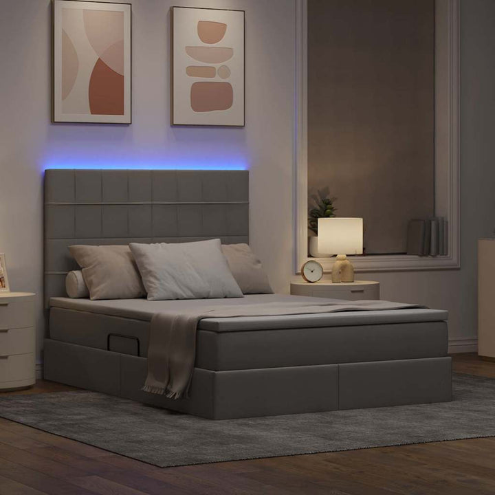 LED opbevarings seng med madras Gråbrun 140 x 200 cm Stof